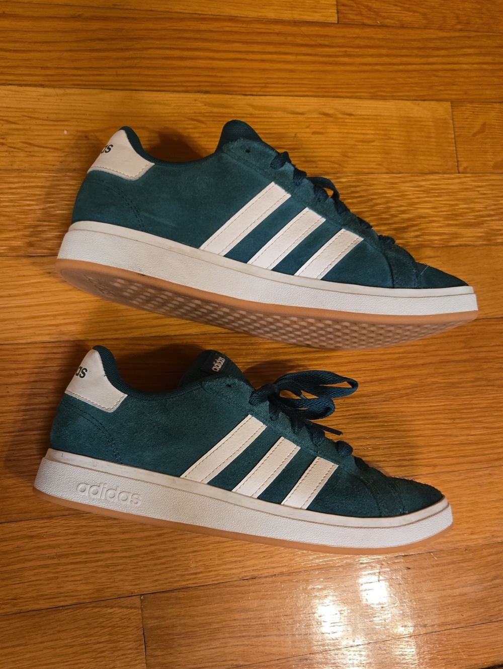 Boys adidas Green Suede Low-Top Sneakers with White Stripes